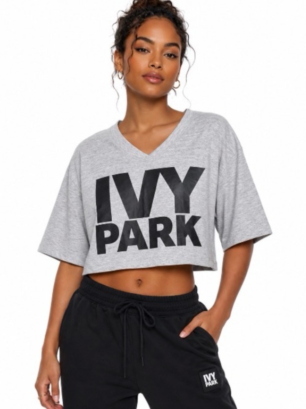 IVY PARK Women's Gray Logo Crop V-Neck Tee
